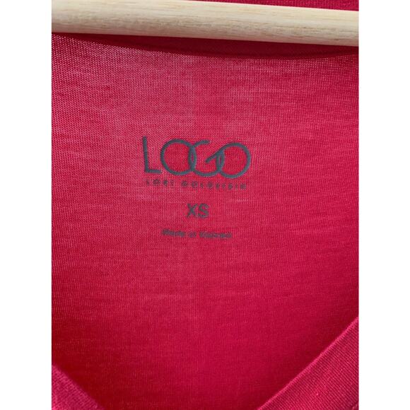 LOGO Lori Goldstein XS V Neck 3/4 Sleeve Knit Tee Top Tunic Slouchy Pockets Pink - Picture 9 of 12
